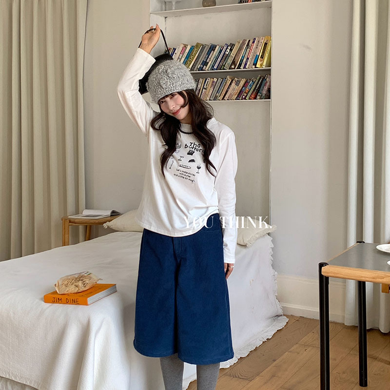 You Think the New Winter Casual Straight Fashion Versatile Korean Print Top T-Shirt 81053