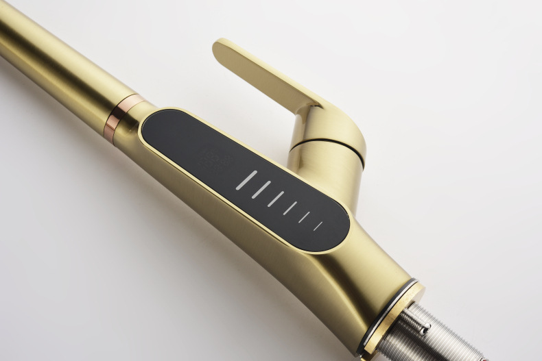 Konishi hydroelectric power digital display kitchen faucet pull-out sink faucet with brushed gold color undefined