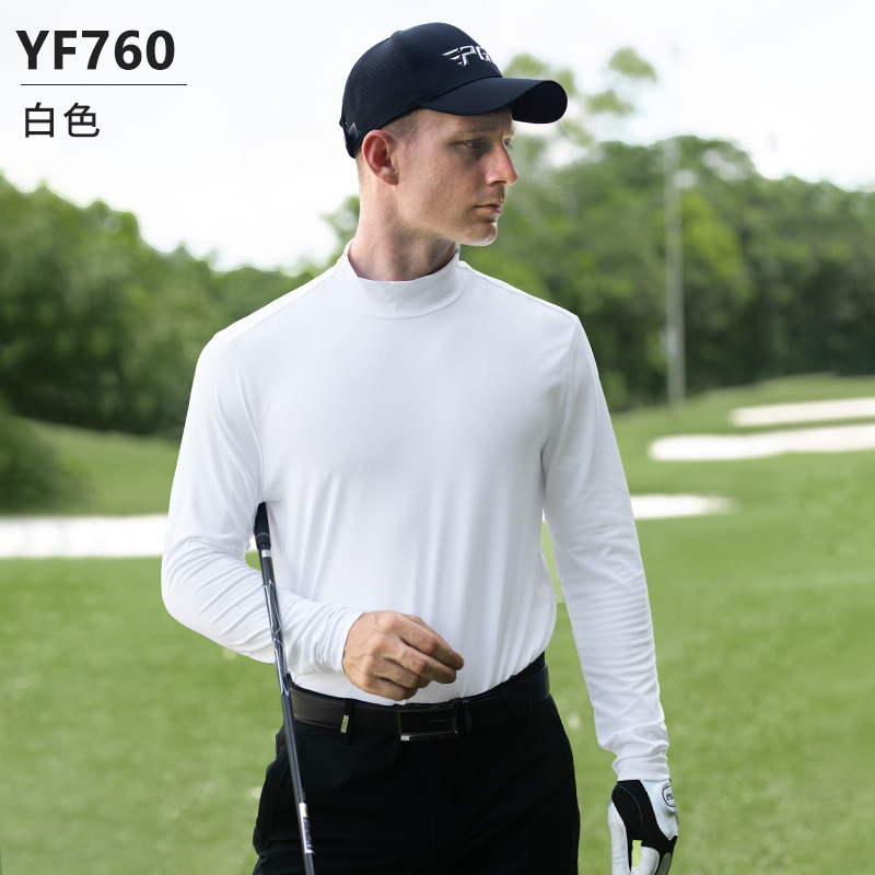 Áo thun golf nam dài tay PGM nhanh khô hút ẩm kháng khuẩn 3A — YF760-áo màu trắng, YF760-Áo màu xanh hải quân, YF760-áo màu xám hiện đại