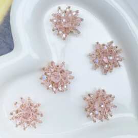 立体粉色水晶编织花朵 diy发簪包包耳饰发饰服饰衣帽鞋花辅料配件
