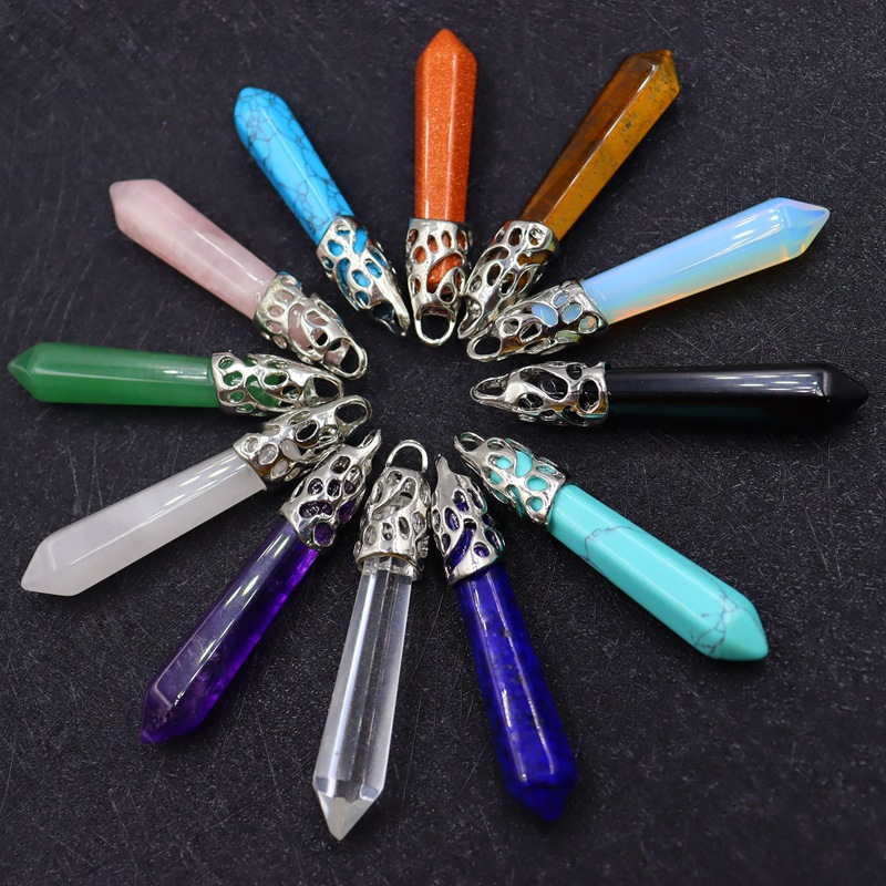 15g Weight Pendant Necklace Classification 1 Piece Alloy Natural Stone Hexagon Prism Ethnic Style