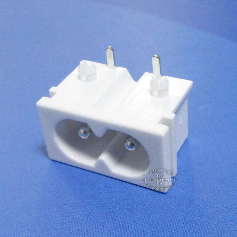 适配器薄款两芯C8电源接口22*12白色8字尾90度焊板脚全铜插座DB-8