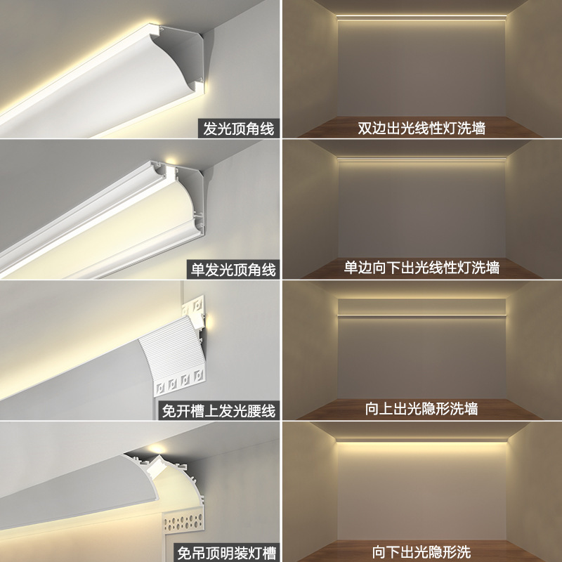 明装無吊り天井洗浄壁灯アルミ合金灯槽反射灯槽認可灰腰線石膏線頂角線灯帯|undefined
