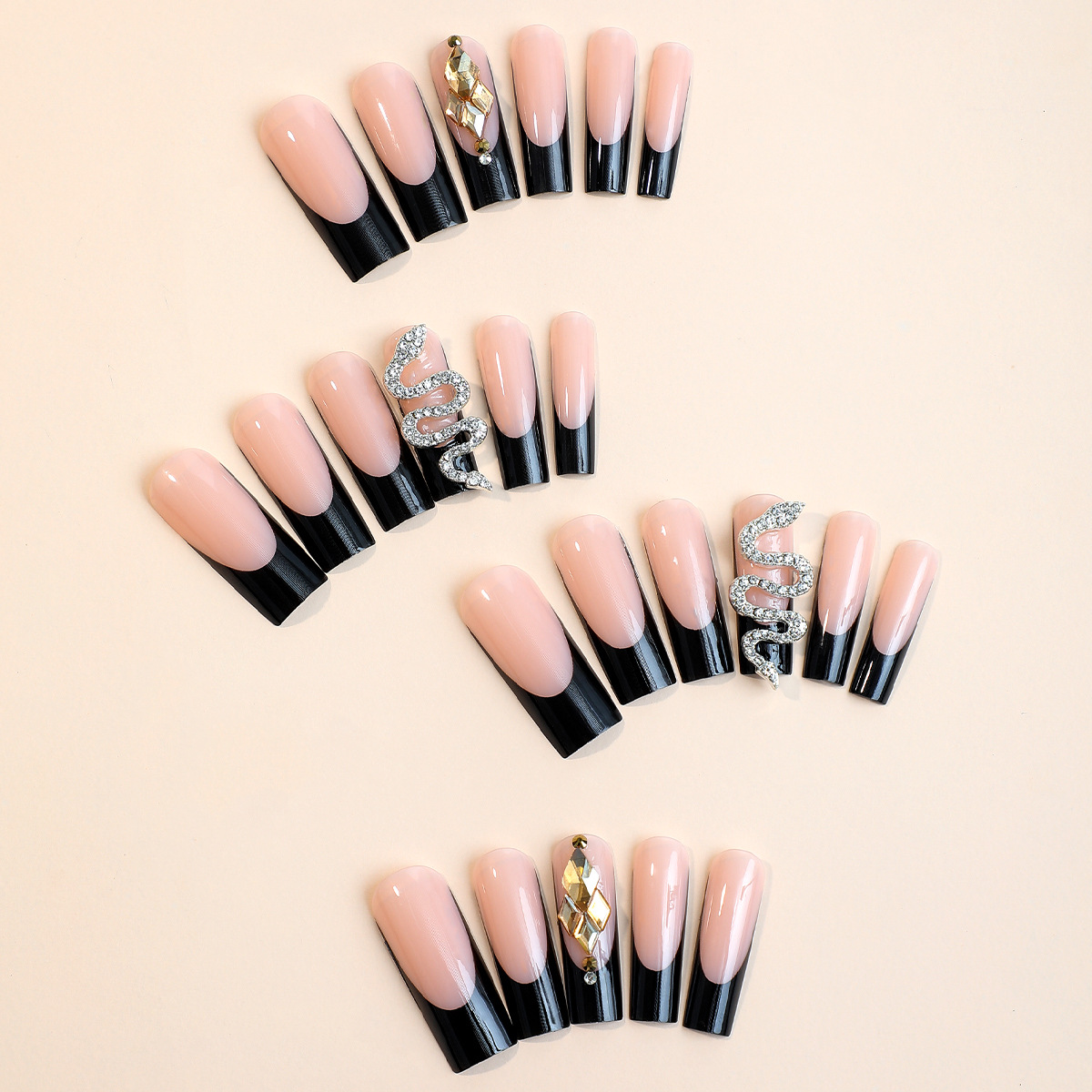 1 Set Quantity Elegant Color Block Snake Plastic Nail Patches 1 Set