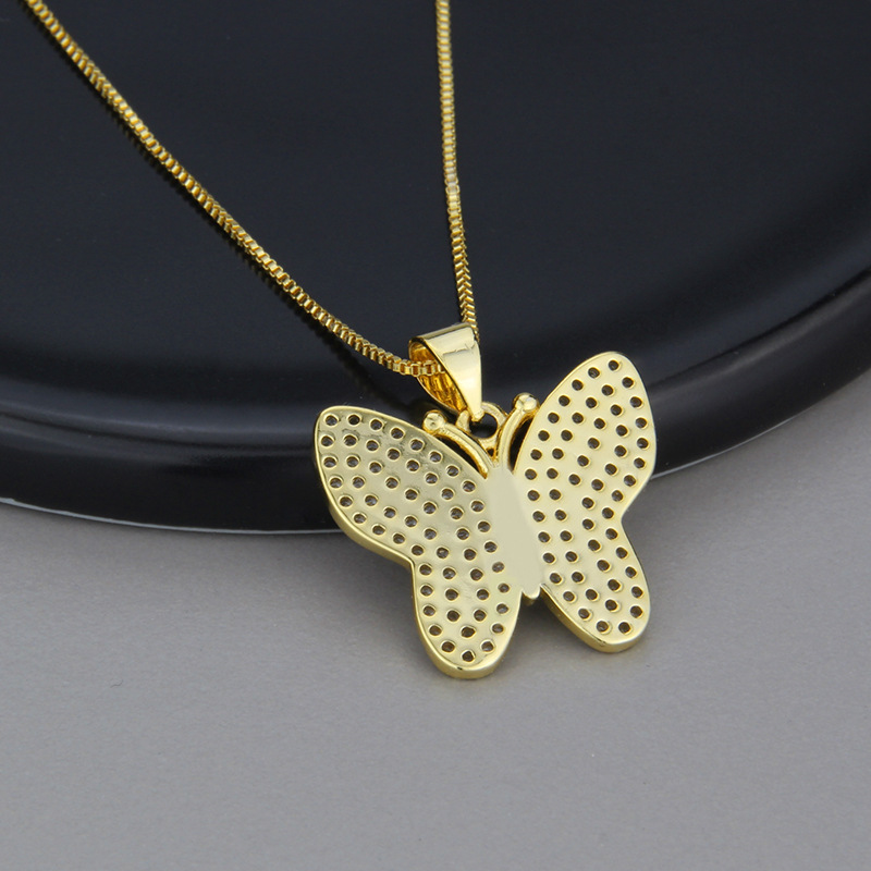 simple full diamond butterfly zirconium copper pendant necklace