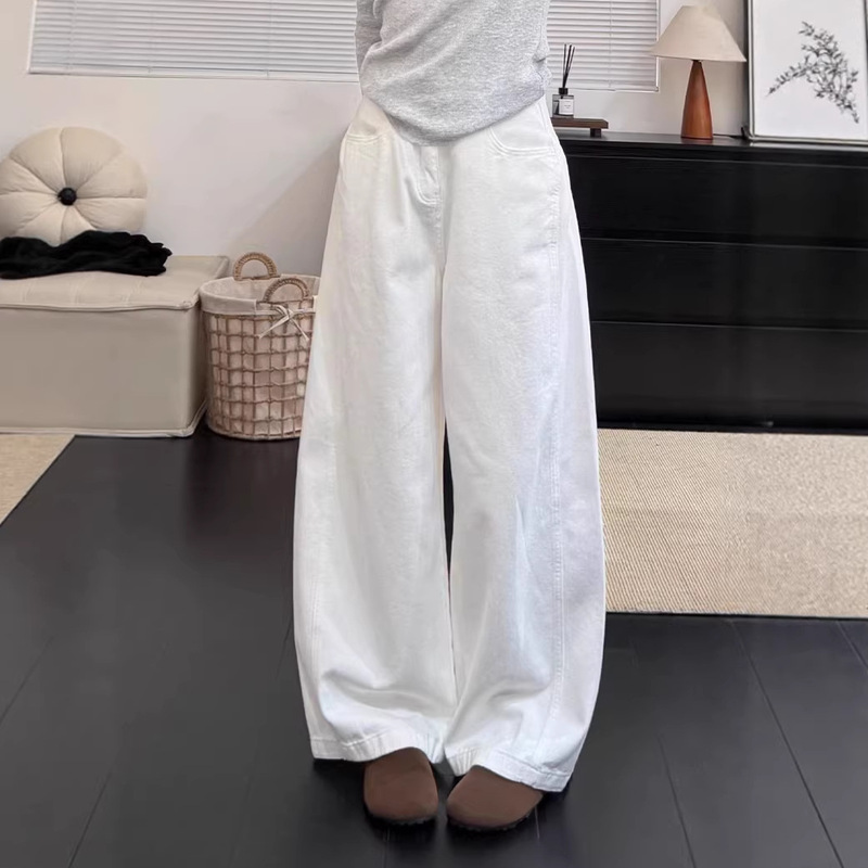 White Jeans for Women, Petite Straight-Leg Wide-Leg Pants, High-Waisted, Slimming, Casual, Loose, Drapey Denim Wide-Leg Pants for Women