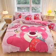 新款大版卡通牛奶绒印花四件套冬季加绒加厚保暖亲肤珊瑚绒三件套