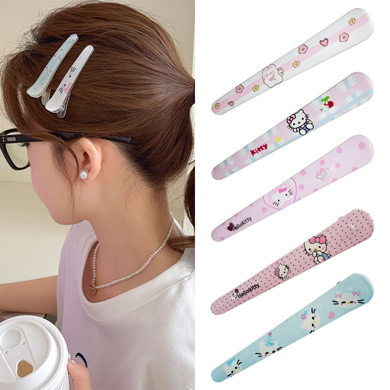 Cartoon Kitty Cat Hairpin Cute Girly Heart Print Hair Clip Bangs Hairpin Duckbill Clip Side Clip