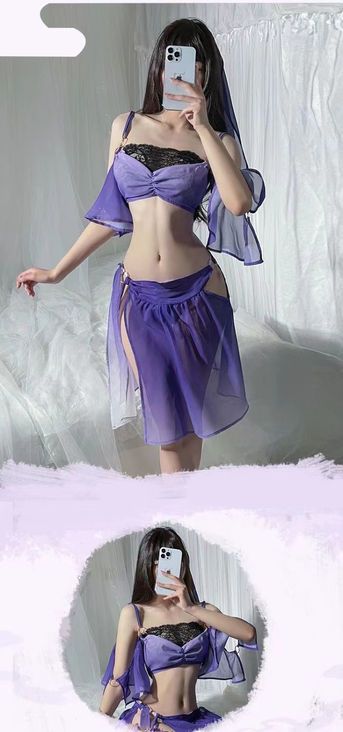 Zixia Fairy Hanfu-Inspired Lace Babydoll Set with Veil, Tube Top, Dress and Panties — detail image 2