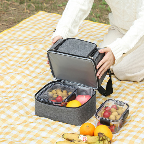 Cross-border best-selling bento lunch bag waterproof double-layer insulated bag Mommy milk bottle bag lunch bag rice box bag ice bag