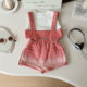 2025 summer new Korean girls Denim suspenders short sleeve shorts 3-piece girl cute suit 24353