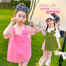 女童小猫假两件背带裙2024夏季新款洋气时髦儿童装女宝宝连衣裙潮