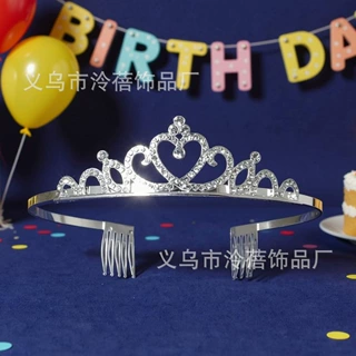 新款时尚儿童发饰带钻头箍小女孩生日派对高级感合金小皇冠