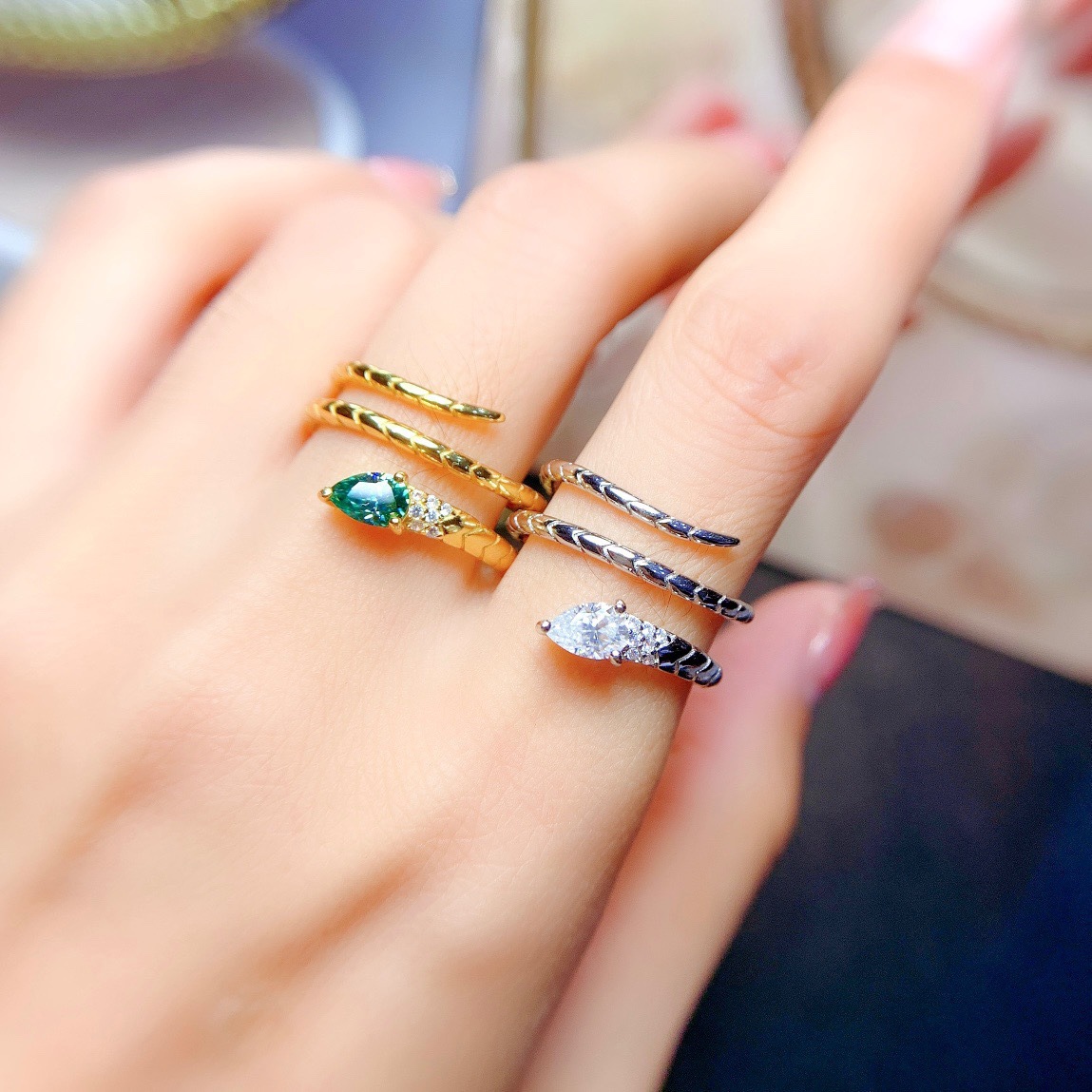 12g Weight Zircon Inlay Material Fashion Snake Copper Inlay Zircon Open Ring 1 Piece