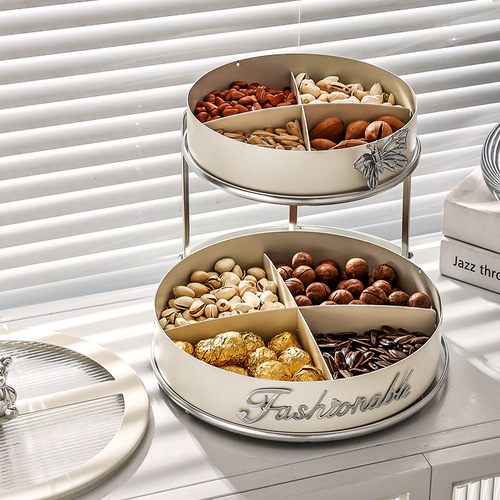 Ceramic fruit plate multi-layer light luxury style large capacity household dried fruit box high-value candy plate dust-proof dried fruit plate with lid