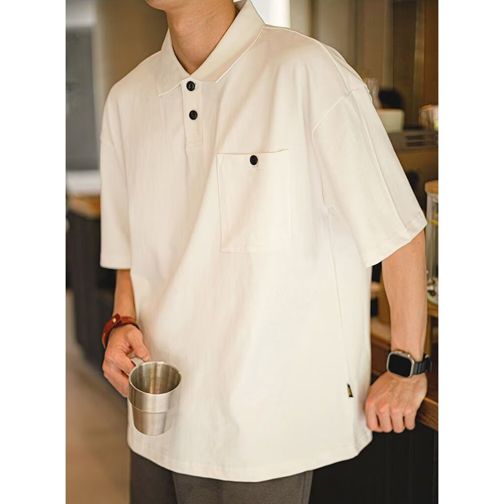 Camisa POLO solapa de manga corta de algodón para hombres bolsillos con botones pesados Camiseta casual de negocios británicos Comercio exterior al por mayor transfronterizo
