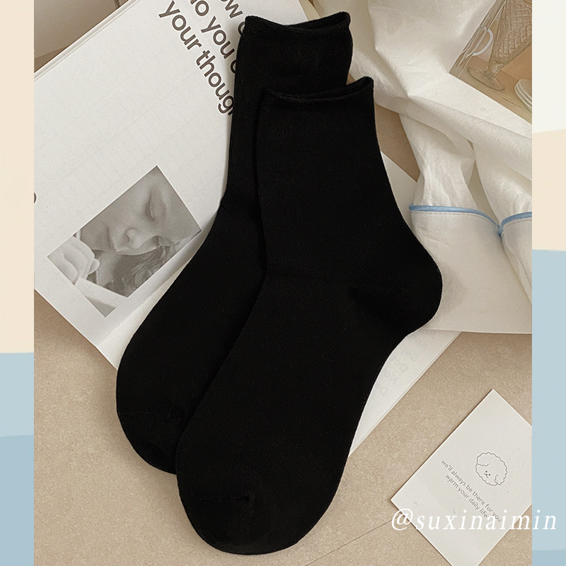 suxinaimin 春秋薄手無地ソックス インス風シンプルモランディカラー 秋用ショートソックス レディース綿ソックス|undefined