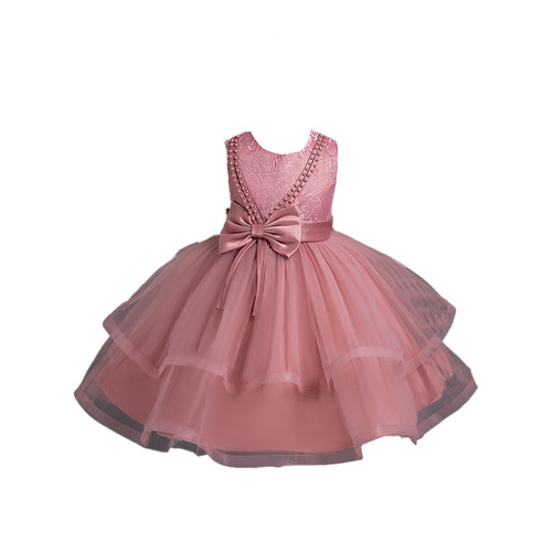 Children's formal dress, princess-style gown with a modern flair—perfect for piano performances or hosting events; birthday-inspired, netted, voluminous evening wear; flower girl's short skirt.