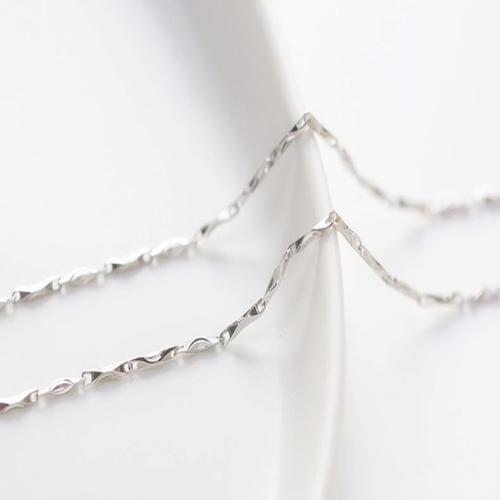 Men's and women's solid clavicle necklace, delicate chain, minimalist thin design, simple single-strand bamboo-style white gold chain