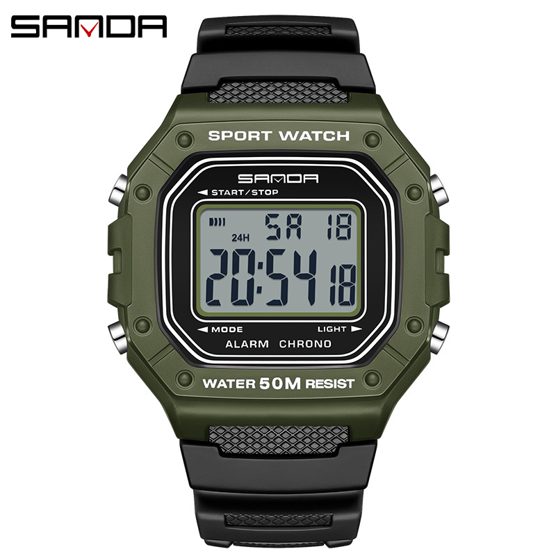 Sanda SANDA Swimming Impermeable Reloj electrónico para adolescentes Reloj despertador simple Reloj de estudiante de una sola pantalla de cubo pequeño
