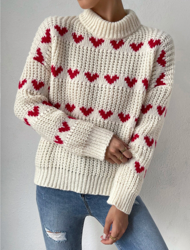 Spring, Autumn Season Women's Gender Contrast Binding Design Casual, Preppy Style Style Wholesale Women's Casual Preppy Style Heart Shape Long Sleeve Contrast Binding Sweaters & Cardigans