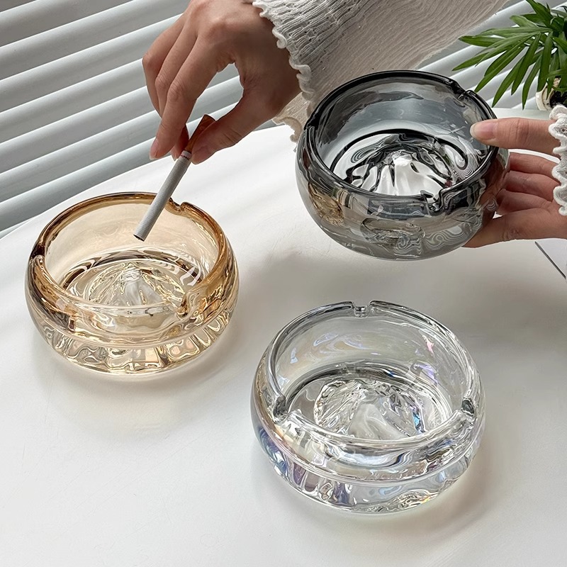 Cenicero de vidrio de lujo ligero y de alto nivel vista montaña sala de estar doméstica decoración de oficina cenicero transparente hotel clubhouse comercial