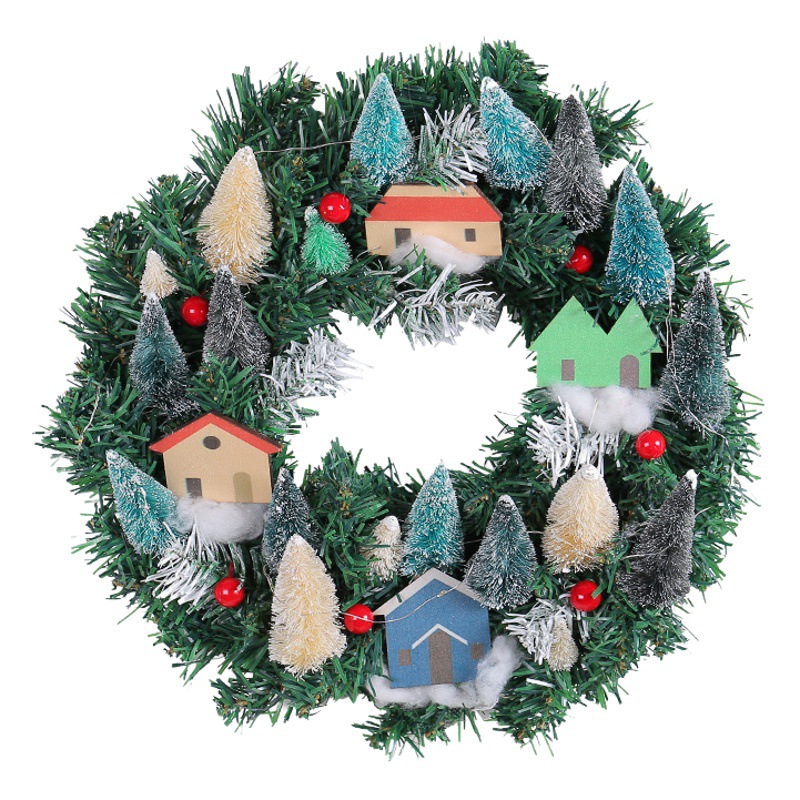 Nuevo árbol de Navidad brillante al por mayor creativo pequeña casa colgante decoración de la corona de Navidad de ventana colgante