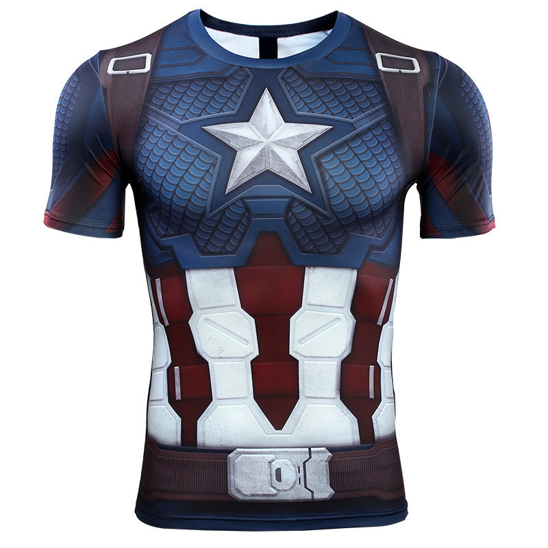 Captain America Avengers 4 Fish Scale Battle Suit Short Sleeve Sports 3D Printed Marvel T-Shirt Men's New Style Captain America Avengers 4 Fish Scale Battle Suit Short Sleeve Sports 3D Printed Marvel T-Shirt Men's New Style