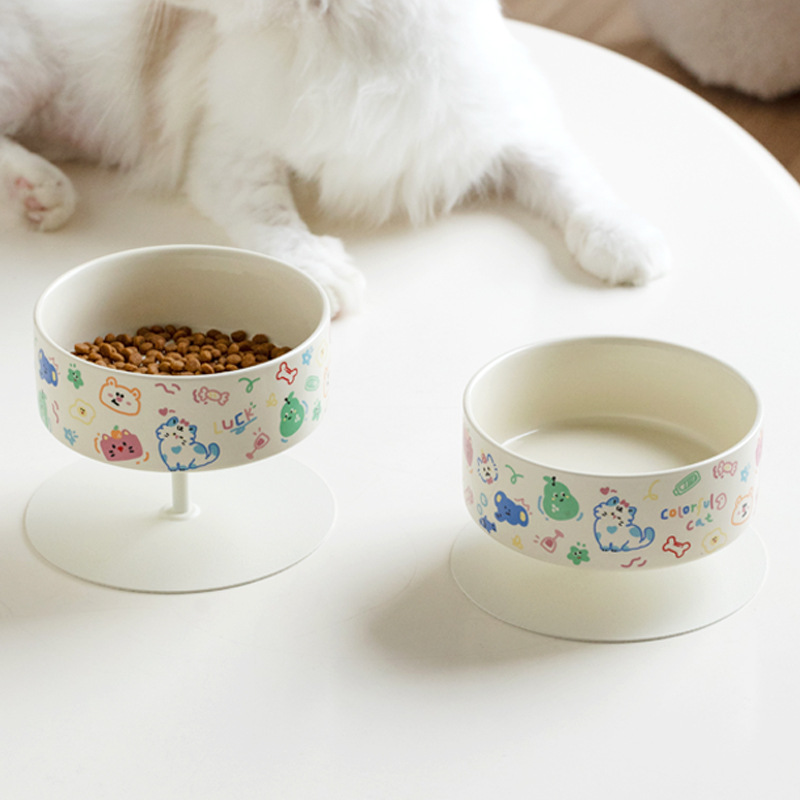 Cerámica alta pierna para gatos cuello de protección de altura anti-derrumbe tazón de grano para beber tazón de graffiti tazón para perros y gatos artículos para mascotas