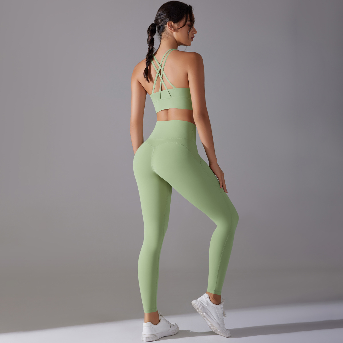Nueva ropa interior antibacteriana sin desgaste, ropa interior deportiva cruzada, ropa interior de fitness larga, ropa de yoga, dos piezas