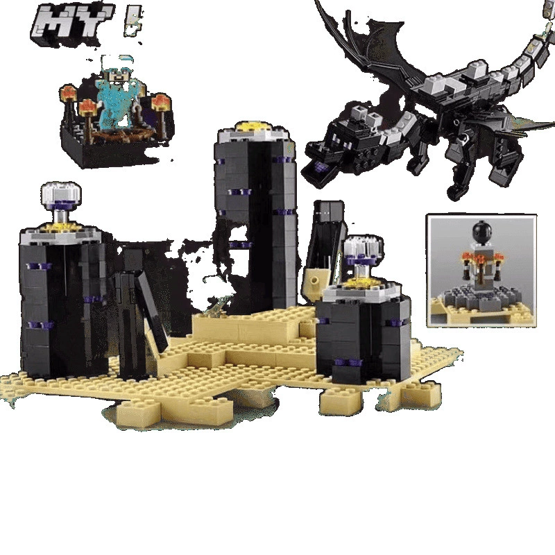2024 совместимо с Lego Minecraft строительные блоки парень заканчивает дракона битва детские сборочные игрушки