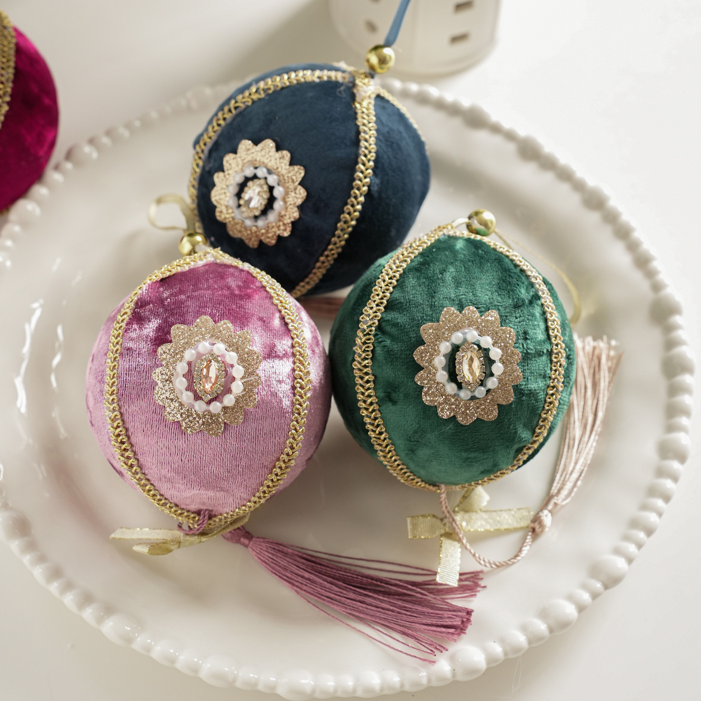 Transfronterizo 8CM tela bola de Navidad envoltura bola de espuma linterna árbol de Navidad decoración de alta calidad colgante colgante
