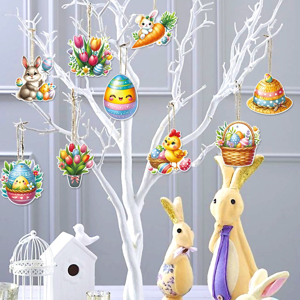 Pascua transfronteriza decoración de fiesta conejo carnaval pollo huevo etiqueta de regalo Pascua pequeña tarjeta de suspensión