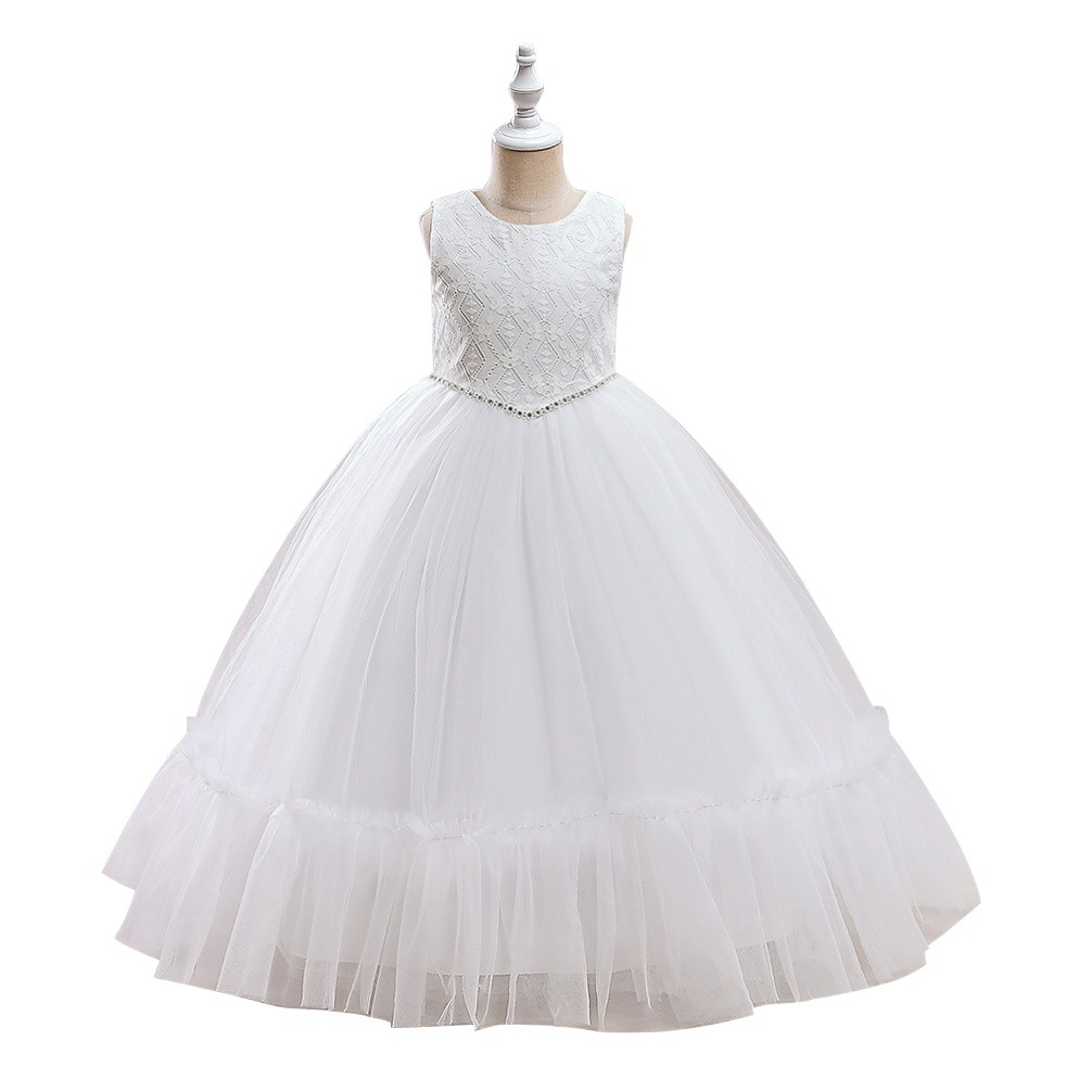 Vestido de niña de Amazon Vestido de princesa Vestido de malla blanca para niños grandes Vestido de noche bordado estilo occidental para niños