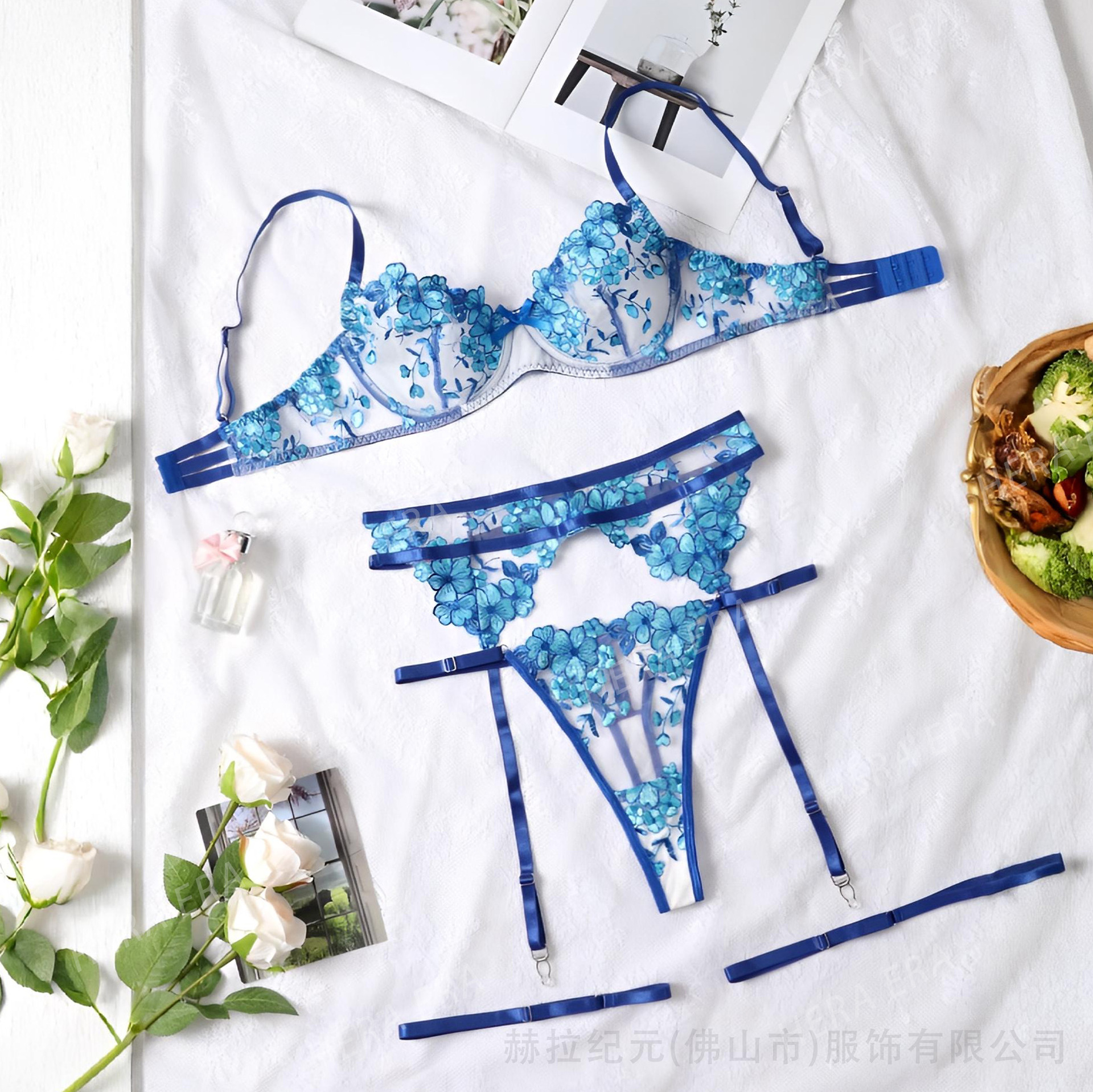 HERA transfronterizo caliente azul nocturno flor de melocotón colgante ropa interior amorosa anillo de pierna ajustable fábrica al por mayor