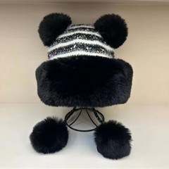2024新款毛線帽卡通女冬季韓版潮流百搭毛球系帶保暖護耳針織帽