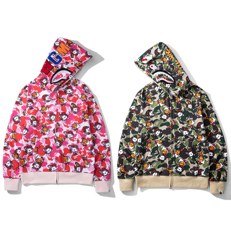 Hello Kitty, свитшот, мультяшный камуфляжный акула, худи для отдыха с капюшоном, куртка