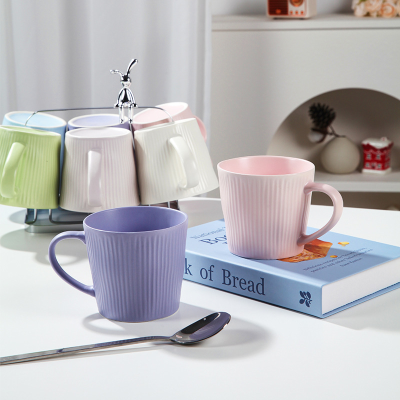 Vertical Striped Ceramic Mug, Large Capacity Cup, Simple Drinking Cup, Couple Cup, Household Water Cup, Porcelain Cup, Coffee Cup