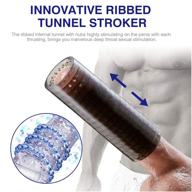 Apollo Trainer Manual Male Masturbator Cup, Ribbed TPE Sleeve, Pocket-Sized — detail image 2