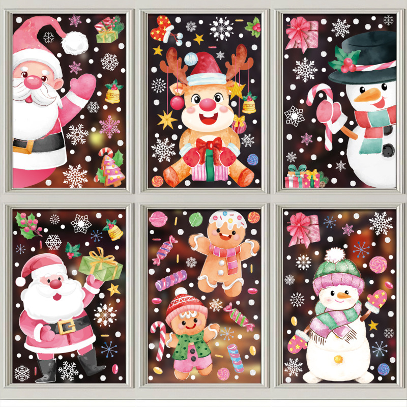 クリスマスパーティー装飾品キャンディー棒雪だるま雪雪静電ステッカー花輪ヘラジカサンタクロースガラスシール|undefined