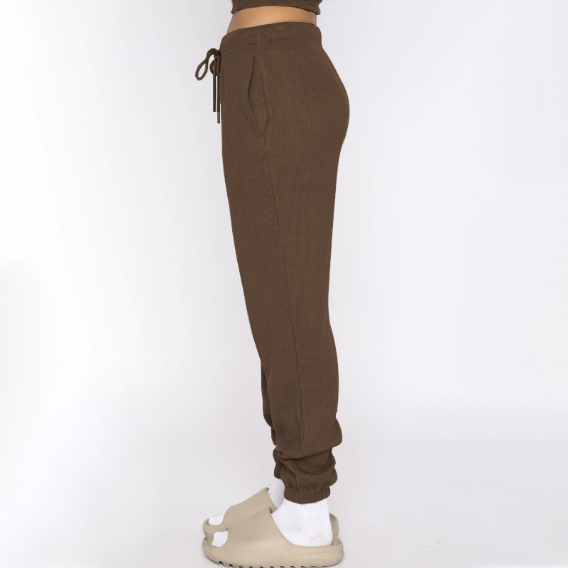 Spring Summer Solid Color Waffle round Neck Short Sleeve Women Clothing Casual Trousers Sets 31 Spring Summer Solid Color Waffle round Neck Short Sleeve Women Clothing Casual Trousers Sets