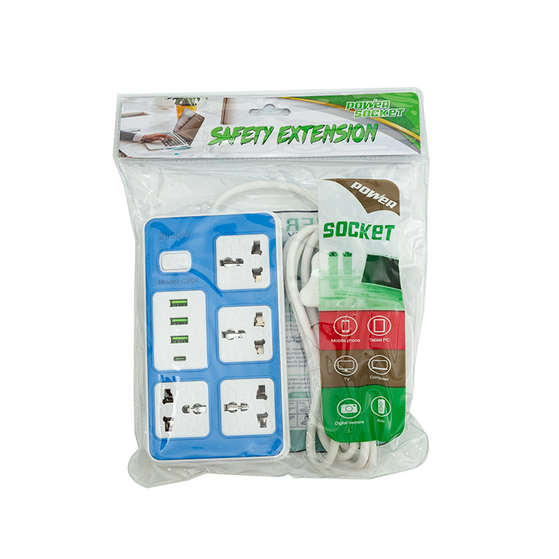 3USB + 1 Tipo-C interruptor total 4 12 jack caja negra bolsa de caja blanca estándar británico estándar europeo estándar americano