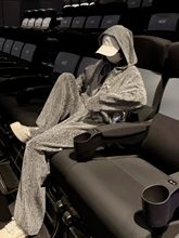 时尚感运动套装女春秋休闲宽松显瘦烫钻连帽卫衣长裤两件套潮