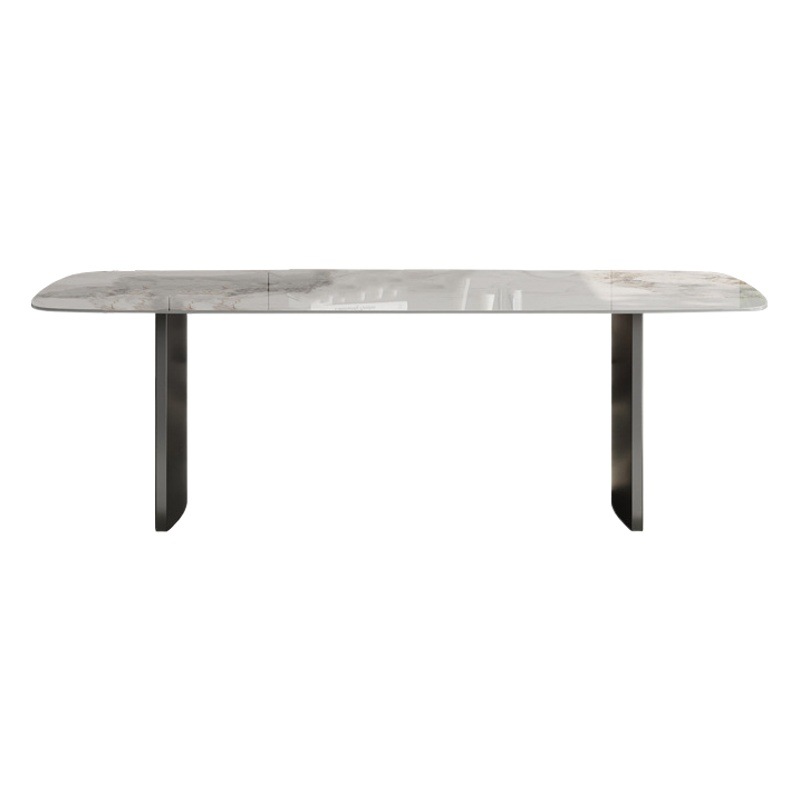 Mesa de comedor de placa de roca minimalista italiana mesa de comedor de acero inoxidable moderna minimalista rectangular sala de estar en casa luz combinación de mesa y silla de comedor de lujo