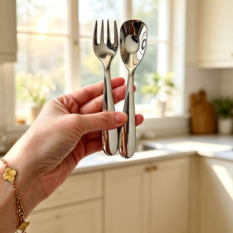 316 stainless steel children's spoon and fork set, including a spoon for feeding and a fork for fruit, food-grade