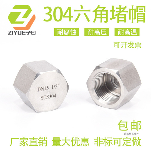 Bulk 304 stainless steel high-pressure hexagonal inner thread plug pipe cap inner thread pipe plug cap 2346 for 1/2