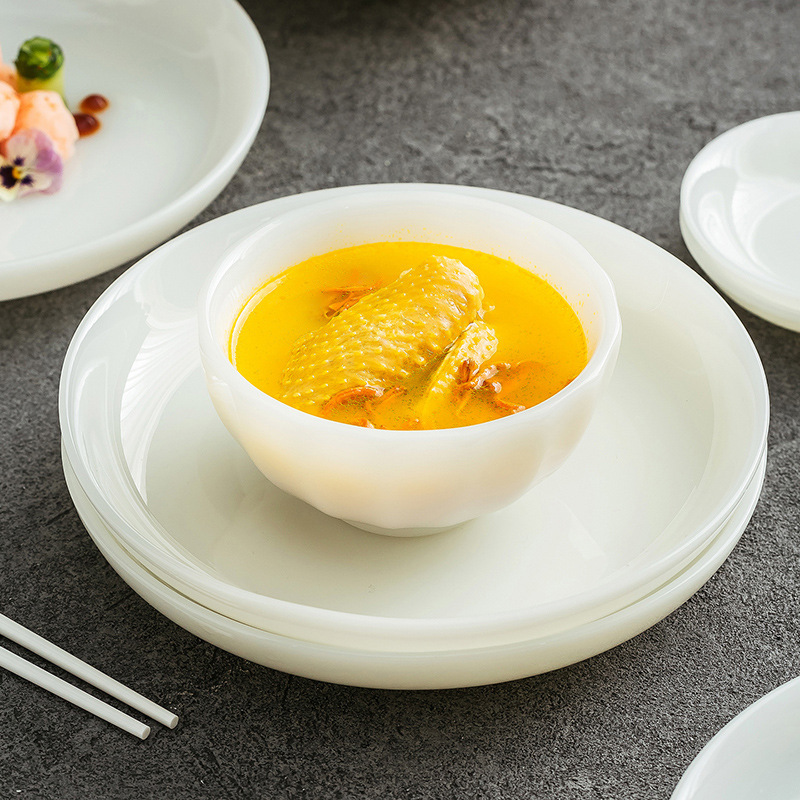 Dehua Ice Jade Porcelain Diamond Bowl Set Soup Bowl and Dish Plate Wholesale Household Housewarming Gift High-End Exquisite and Elegant Dehua Ice Jade Porcelain Diamond Bowl Set Soup Bowl and Dish Plate Wholesale Household Housewarming Gift High-End Exquisite and Elegant