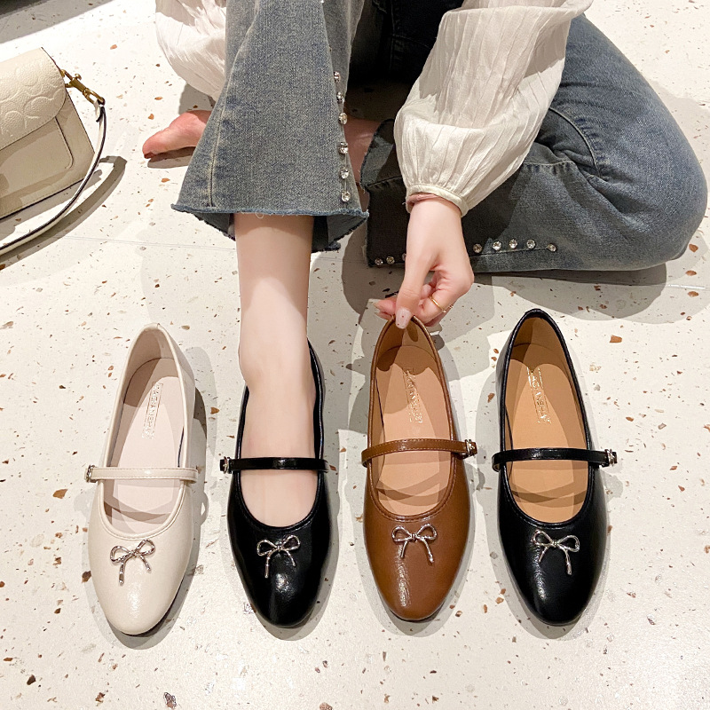 (Cross-border trading), universal Mary Jane shoes flat with bow, plus size, (Physicals), french style, 2026 years