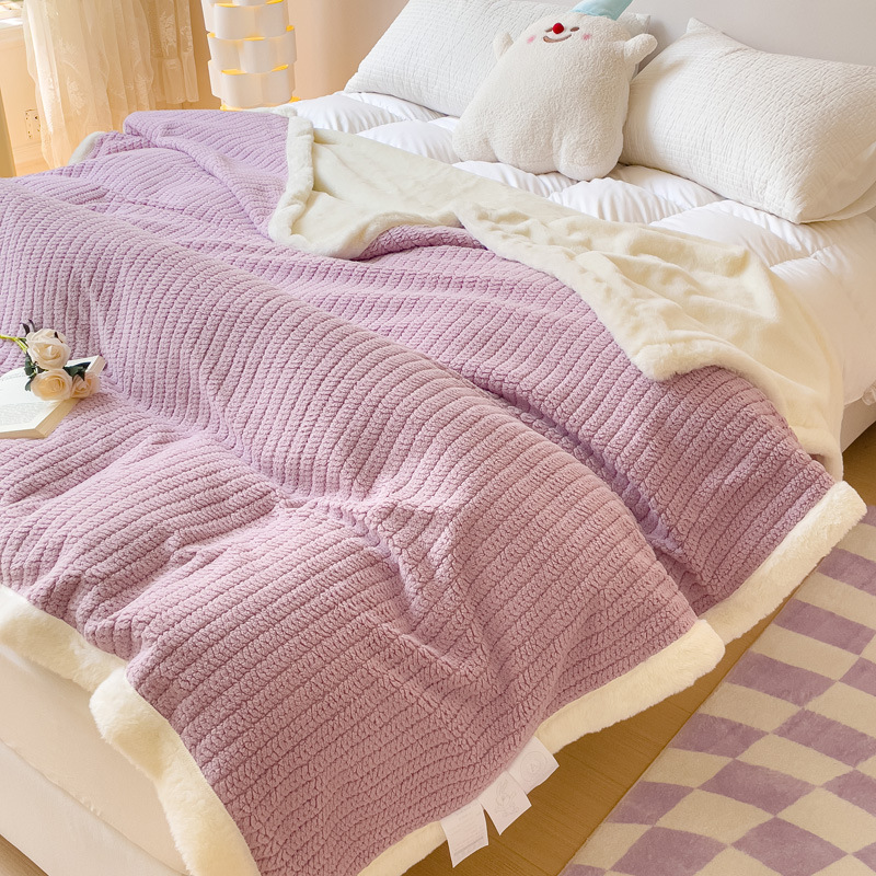 Nueva manta de piel de conejo gruesa de doble capa manta de felpa de conejo cálida de otoño e invierno manta de regalo de terciopelo de leche fabricante al por mayor