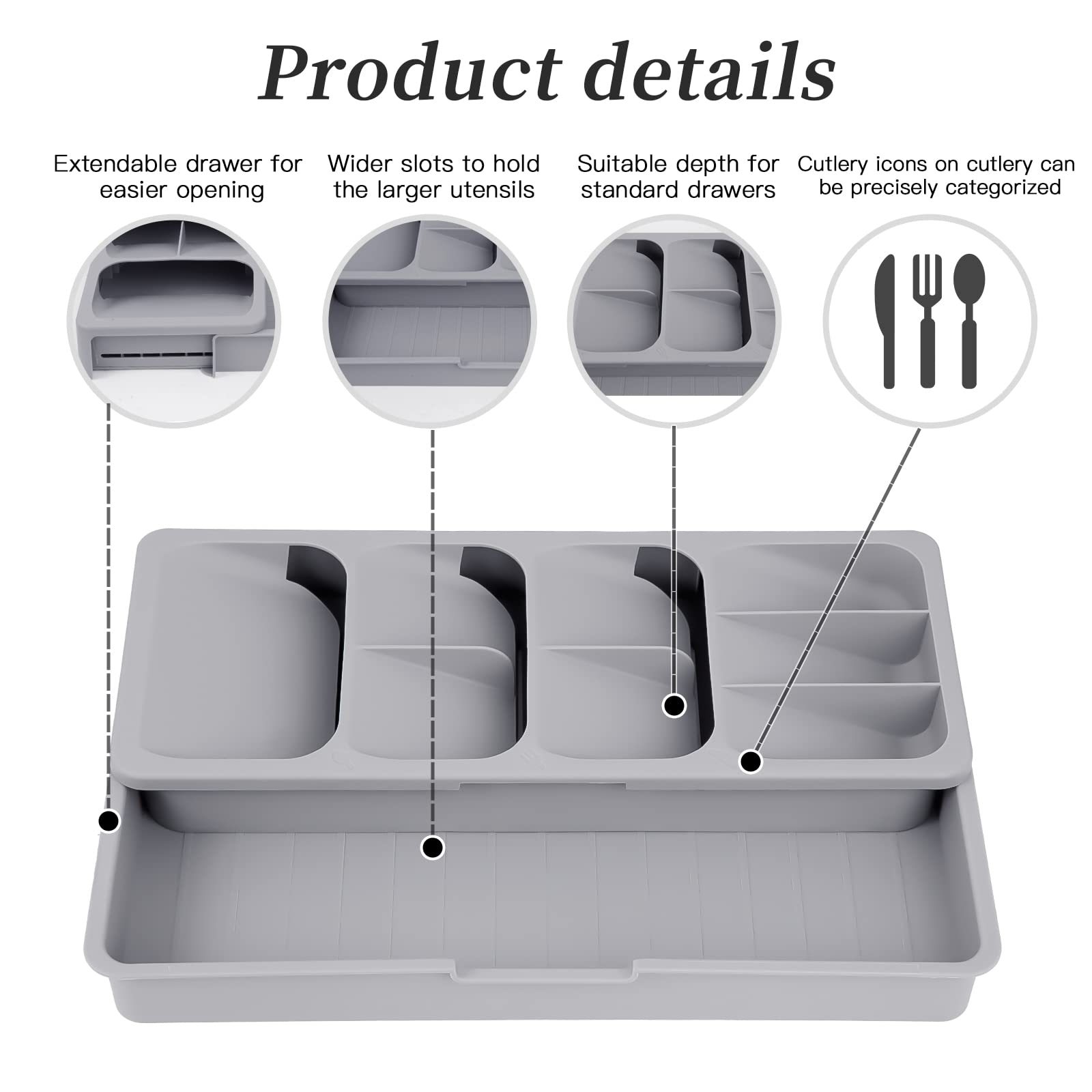 Caja de almacenamiento retráctil para cubiertos, organizador de cucharas, estante de almacenamiento para cocina, caja de varios compartimentos para cajones, fabricante en stock